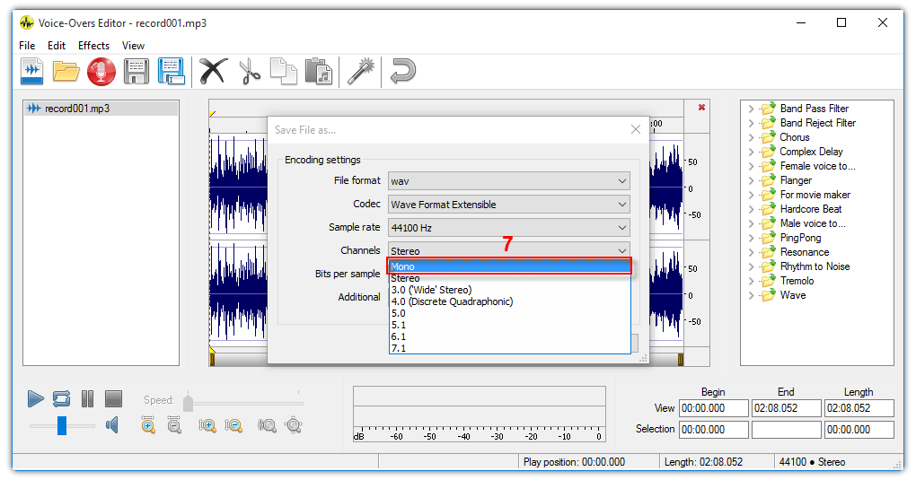 Convert stereo to mono with Voice Changer Software Diamond 9.5